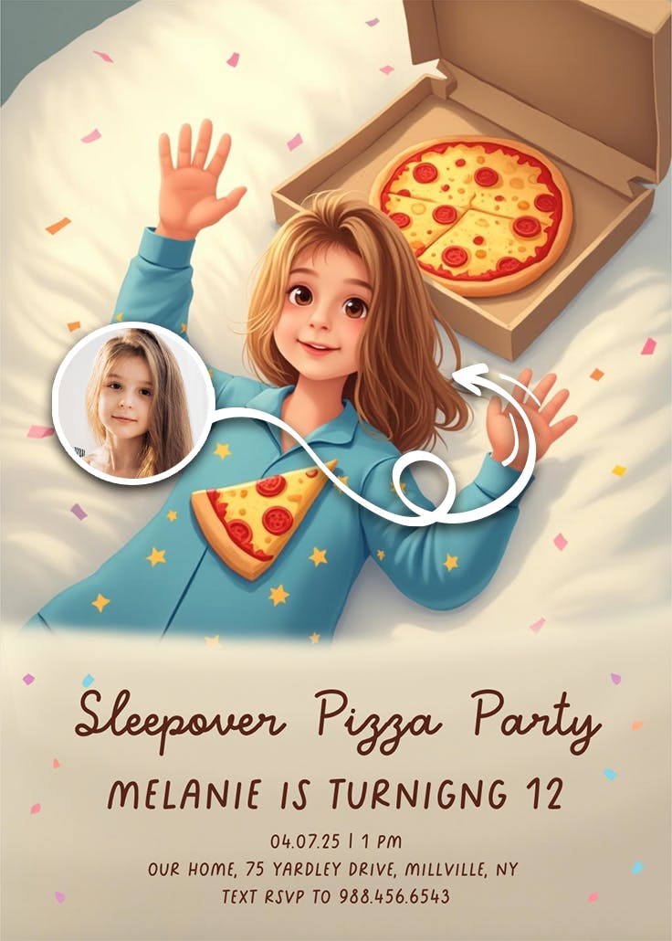 Pizza dreams - sleepover party invitation